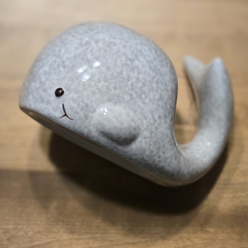 Ceramic Whale Piggy Bank – Gray Speckled